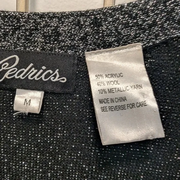 Cedrics Long Line Cardigan Metallic Silver Black Pleated Bell Sleeve Women's M - Picture 6 of 8